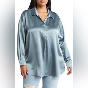 Pleione Satin Long Sleeve Dusty Blue Tunic